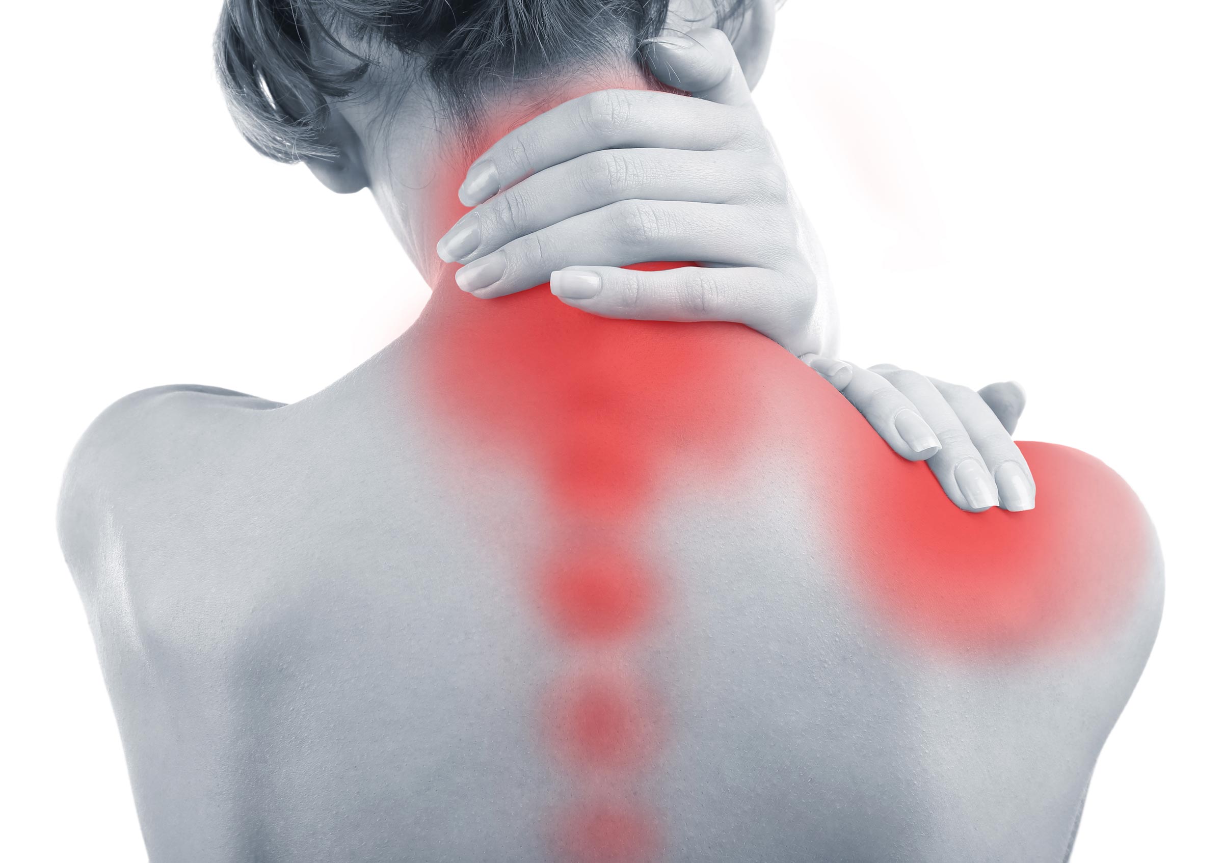 Womans back indicating areas of pain